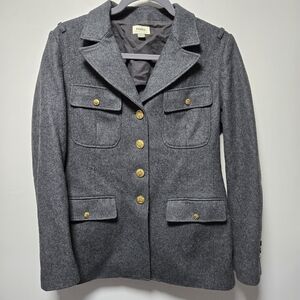 Fossil Gray Military Coat Size Medium Wool Blend Gold Buttons Winter Preppy